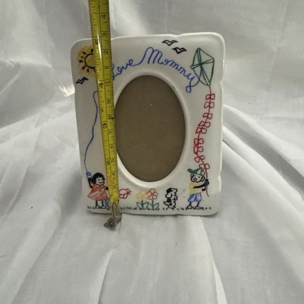 Vintage I Love Mommy Ceramic Picture Photo Frame 1988 Colorful Crayons Draw